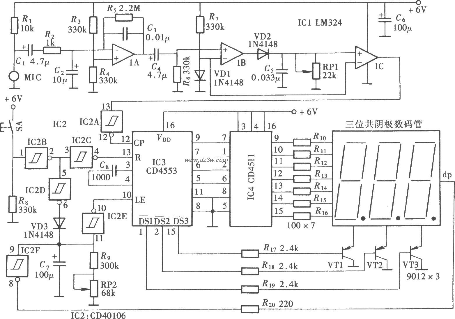 电子式脉搏仪(CD4553、C电路图
