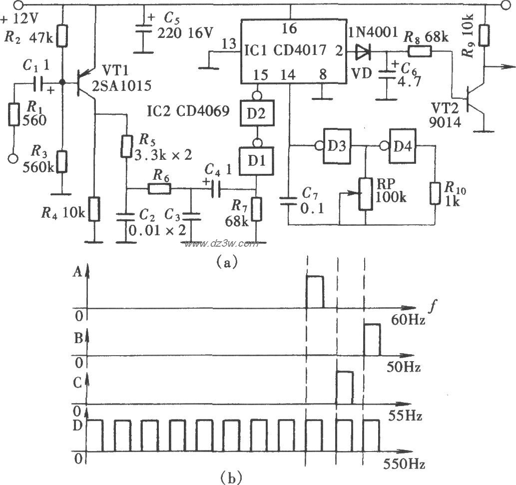 场频识别仪(CD4017)电路图