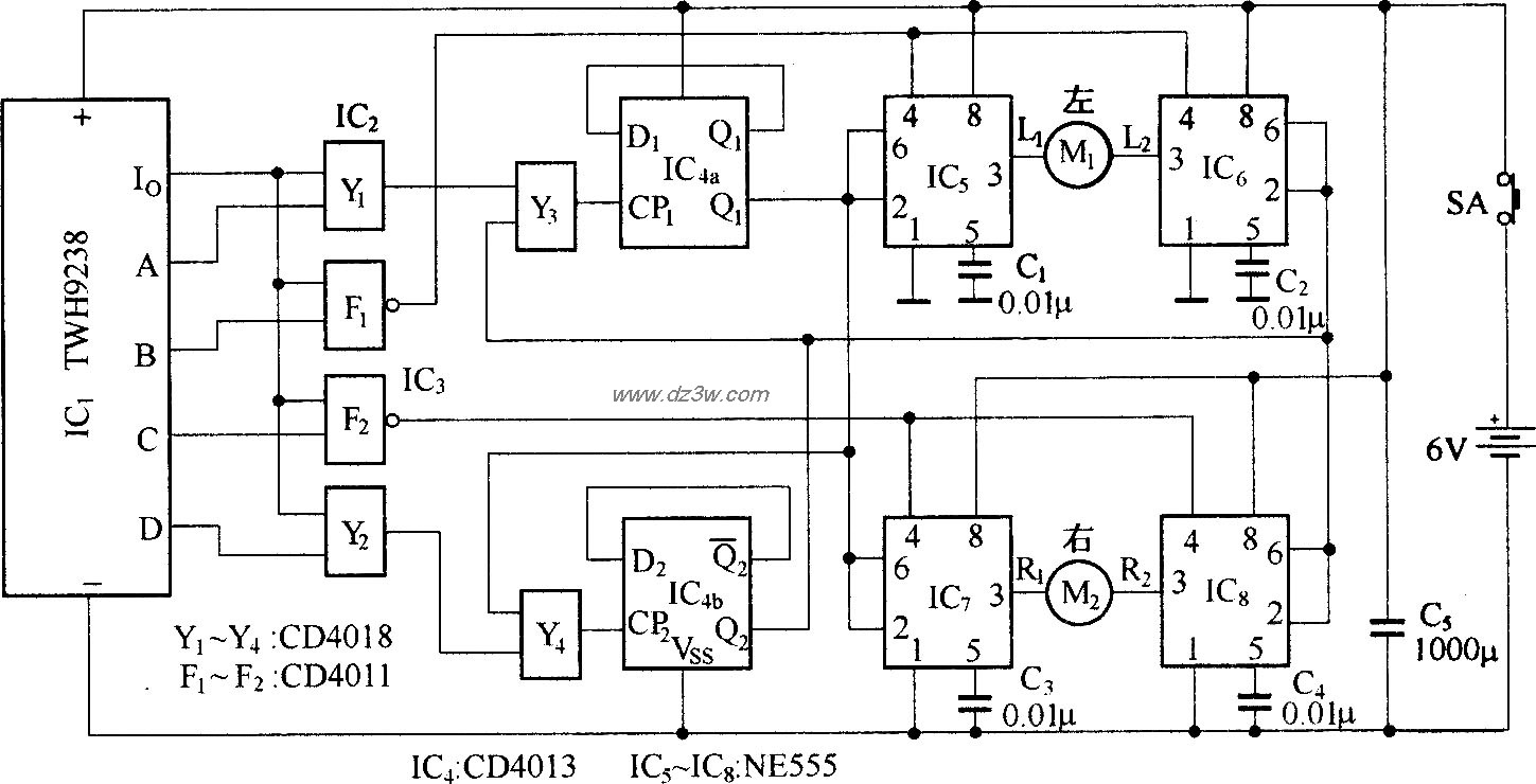 无线电遥控电动模型车电电路图