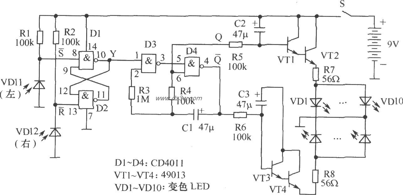 光照变色蠕虫电路电路图
