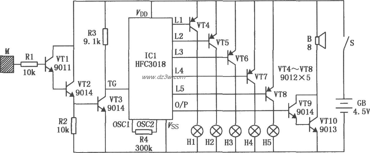 触摸式八声五闪电动玩具电路图