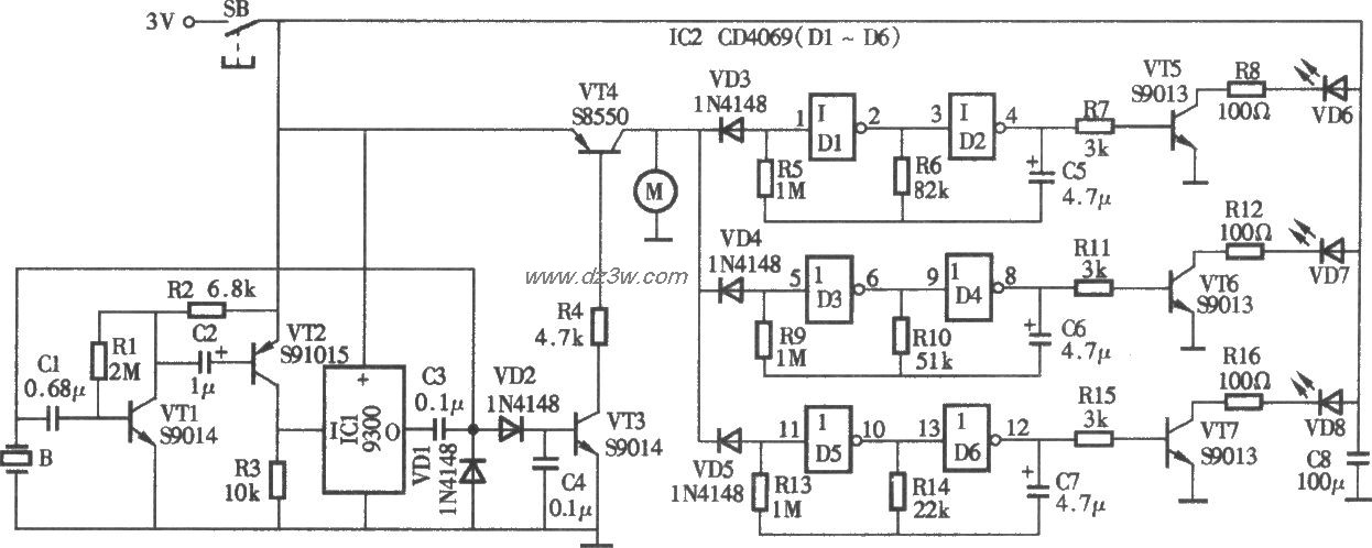 声控音乐闪光风车电路电路图
