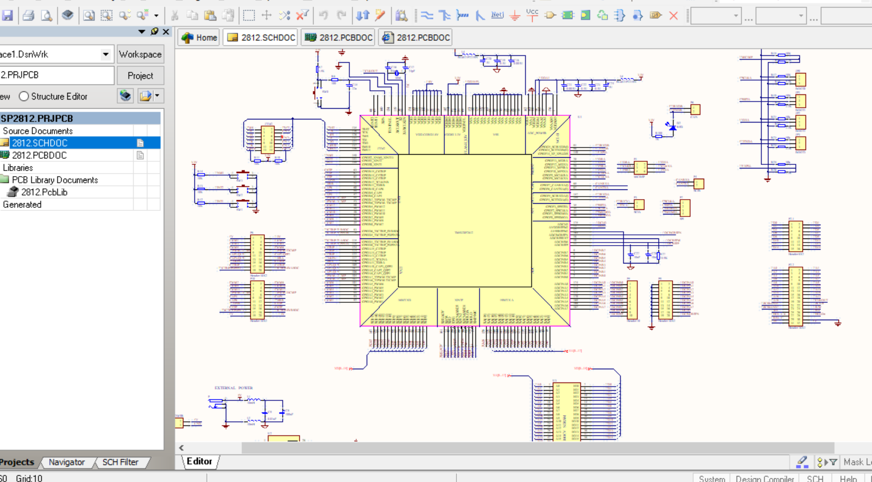 TMS32F2812最小系统ALTIUM设计原理图+PCB+封装库 包括时钟 电源 SCI spi 