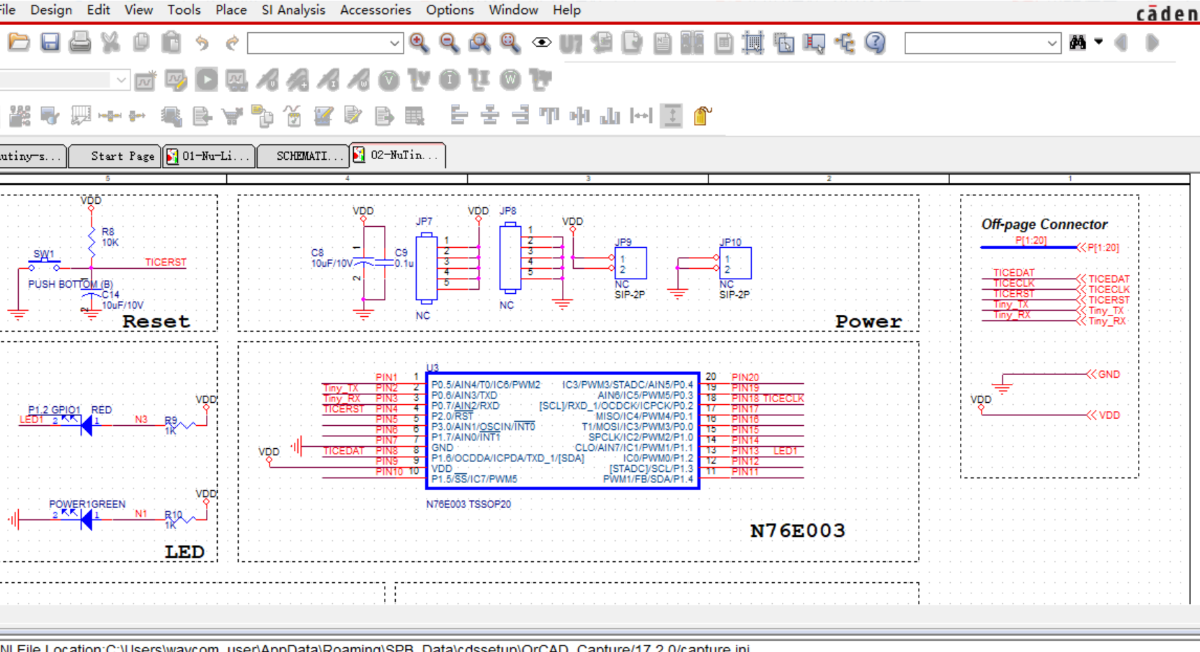 新唐N76E003官方评估板Cadence allegro设计硬件原理图+PCB文件: NuTiny