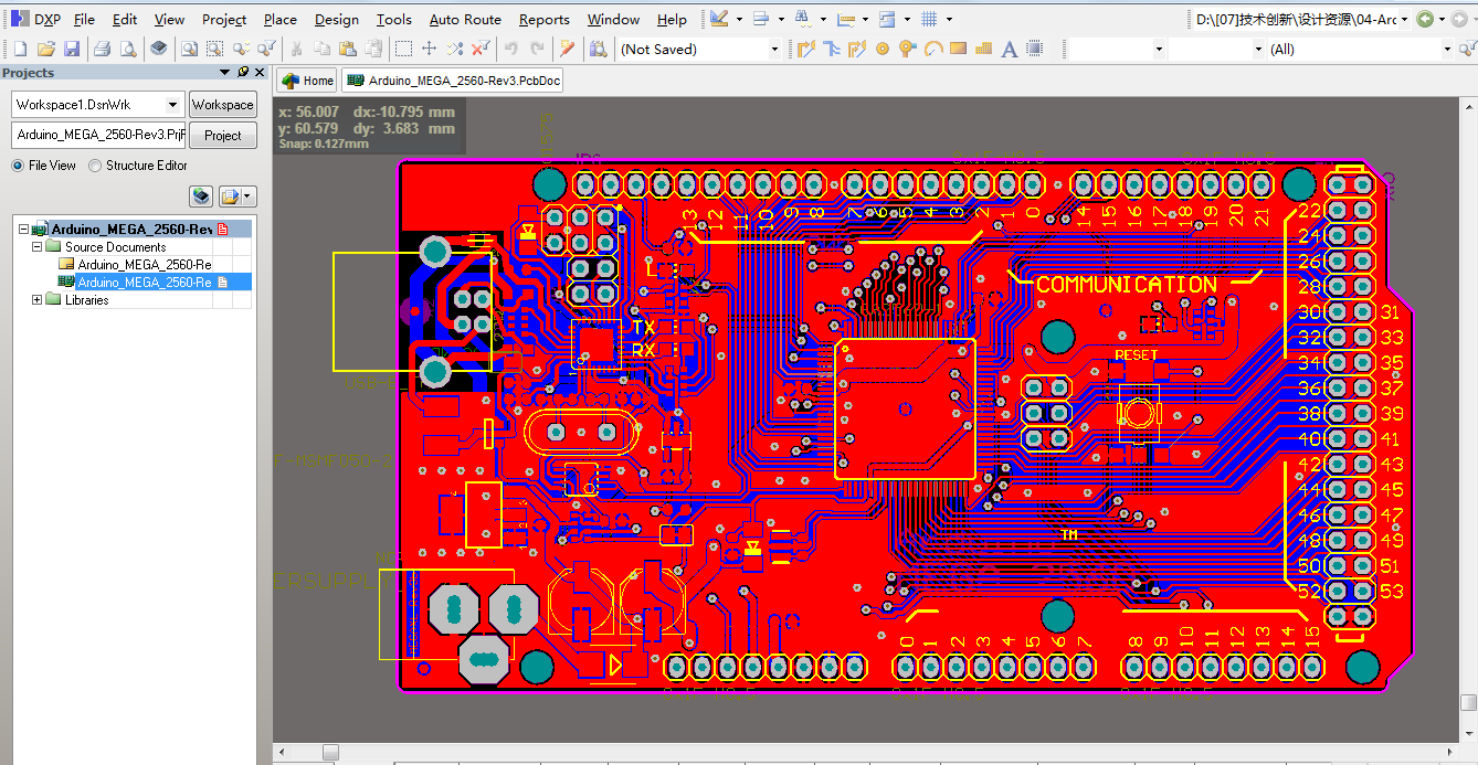 Arduino_MEGA_2560-Rev3 ad原理图+PCB+封装库文件