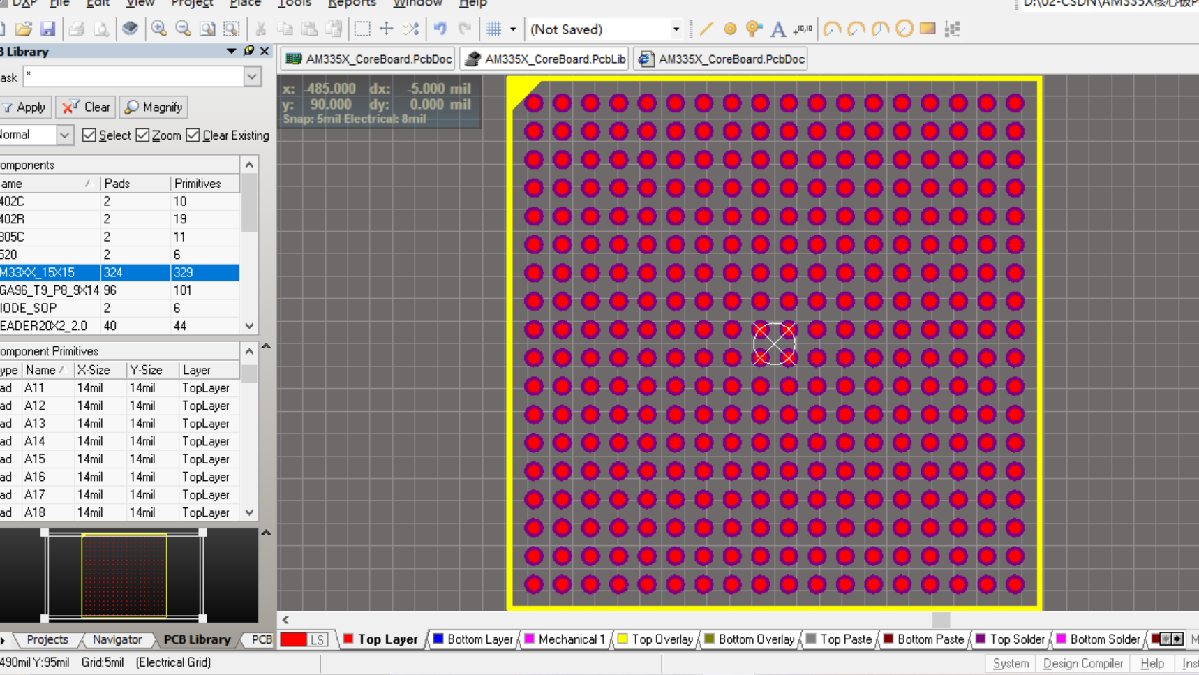 AM335X核心板PCB+封装库文件 AD格式 6层板 50x50mm 4x40pin排针引出