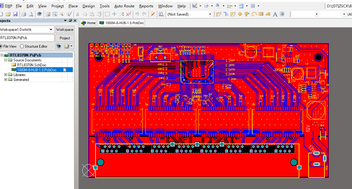 RTL8370N交换芯片+H4001CG变压器8口网口交换机ALTIUM设计硬件原理图+PCB+封装