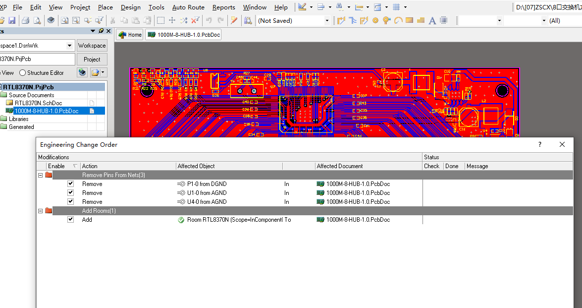 RTL8370N交换芯片+H4001CG变压器8口网口交换机ALTIUM设计硬件原理图+PCB+封装