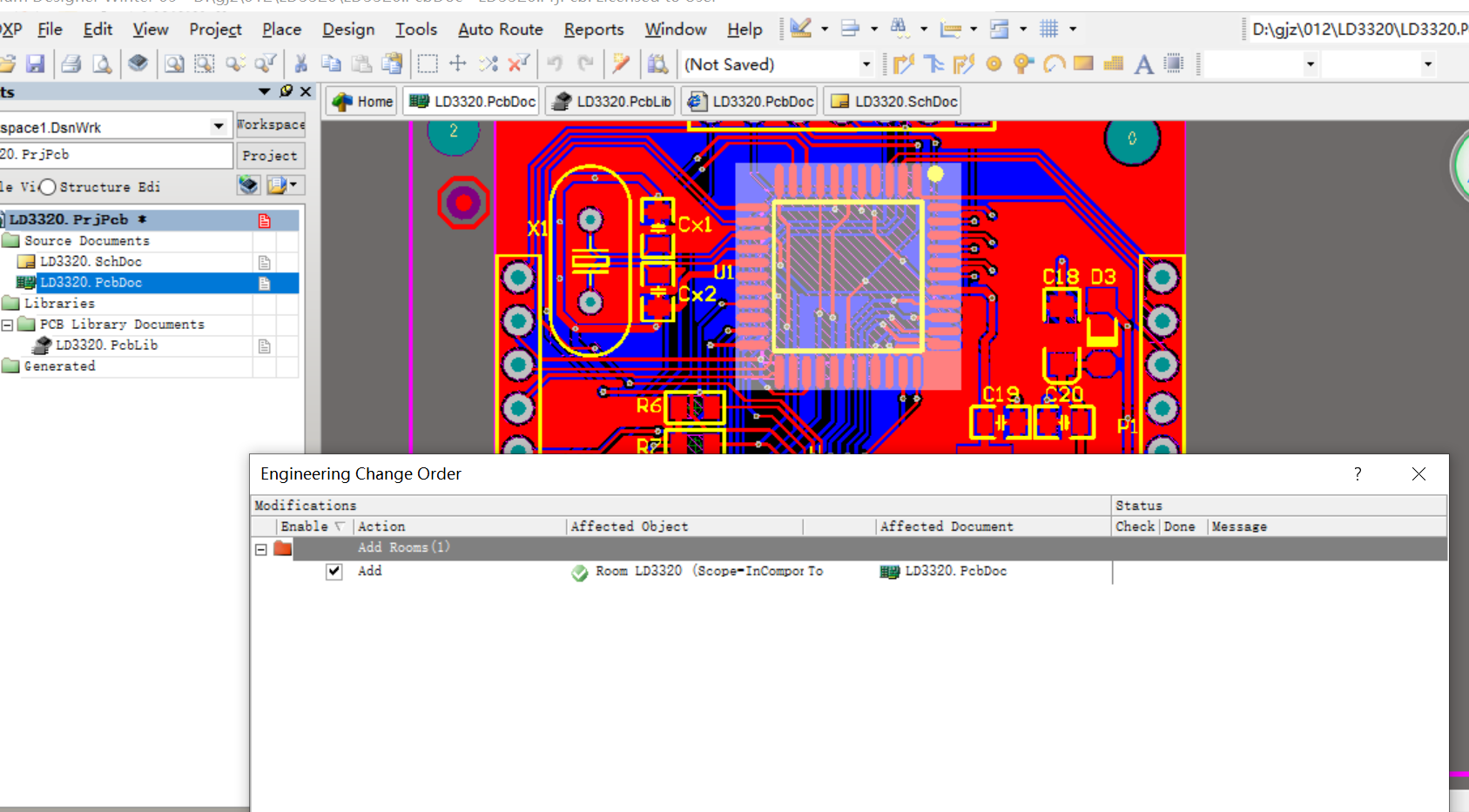 STC11L08XE单片机+LD3320音频控制板AD设计原理图+PCB+封装库文件