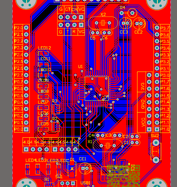 stc89c52rc最小系统板原理图及PCB（贴片式 带流水灯）