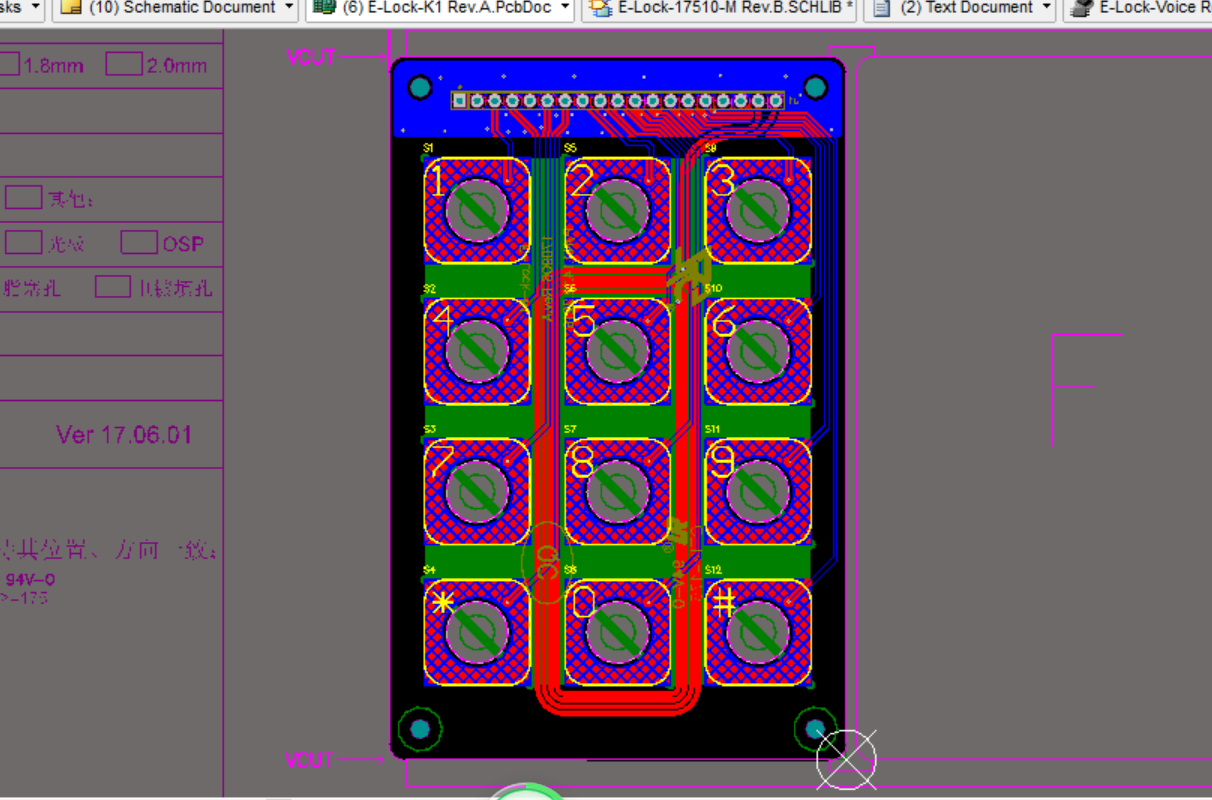 12键触控按键键盘ALTIUM设计硬件原理图+PCB+封装库文件