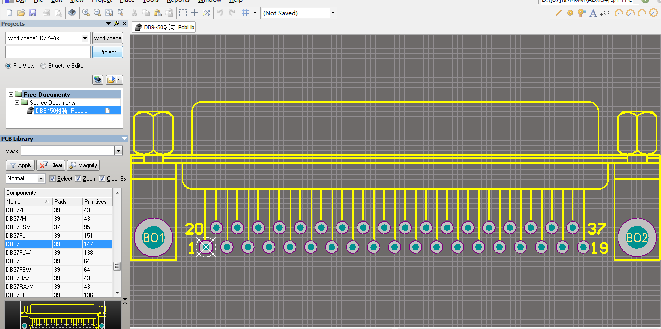 DB9 DB15 DB25 DB37 DB50 Altium AD元件库 PCB封装库