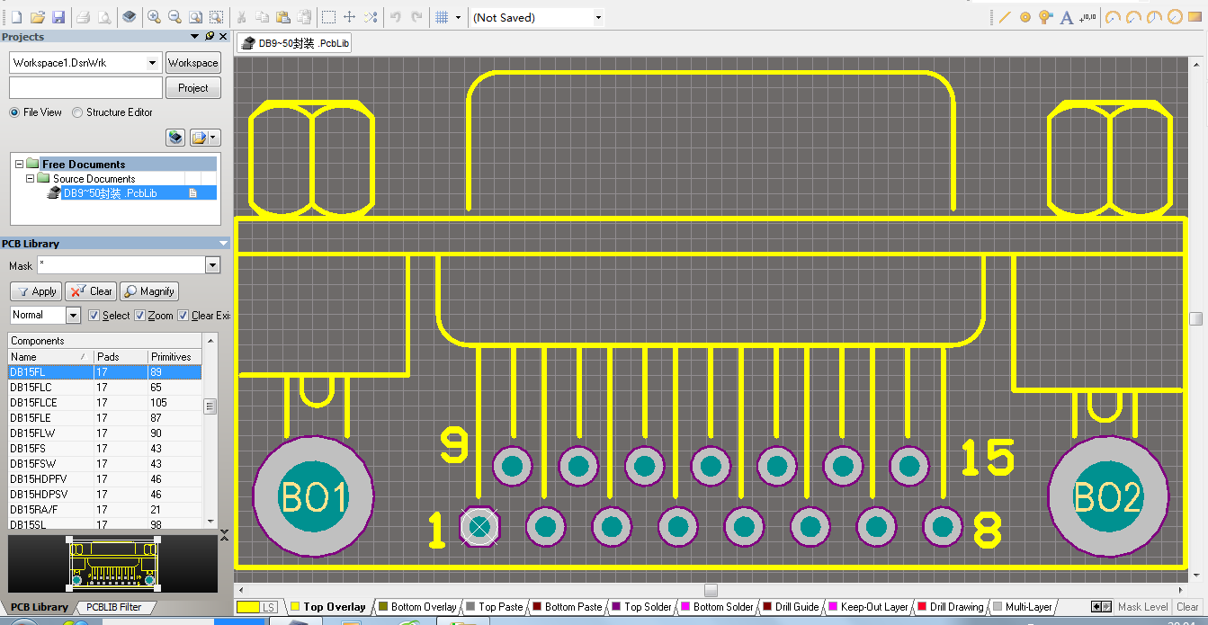 DB9 DB15 DB25 DB37 DB50 Altium AD元件库 PCB封装库