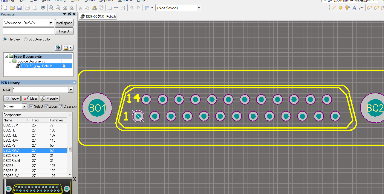 DB9 DB15 DB25 DB37 DB50 Altium AD元件库 PCB封装库