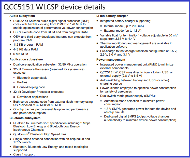 高通蓝牙芯片QCC5151详细规格书datasheet