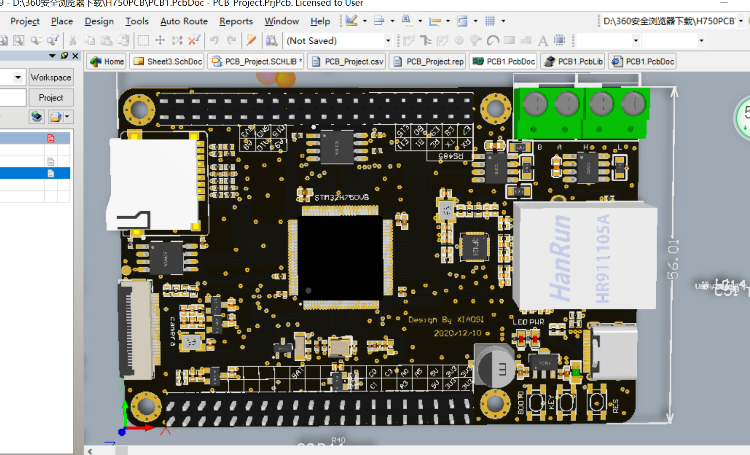 STM32H750VBT6核心板 ALTIUM设计硬件原理图+PCB文件 包括完整的原理图和PCB文