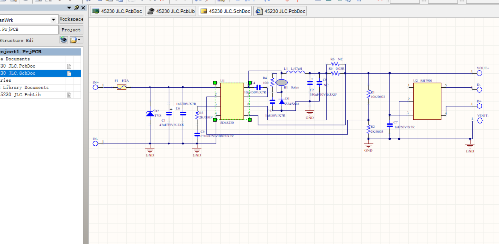 SD45230 USB智能识别车载充电器AD设计原理图+PCB+封装库文件