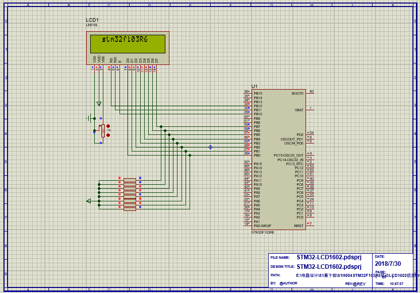 基于STM32F103R6驱动LCD1602仿真Protues（仿真 程序）