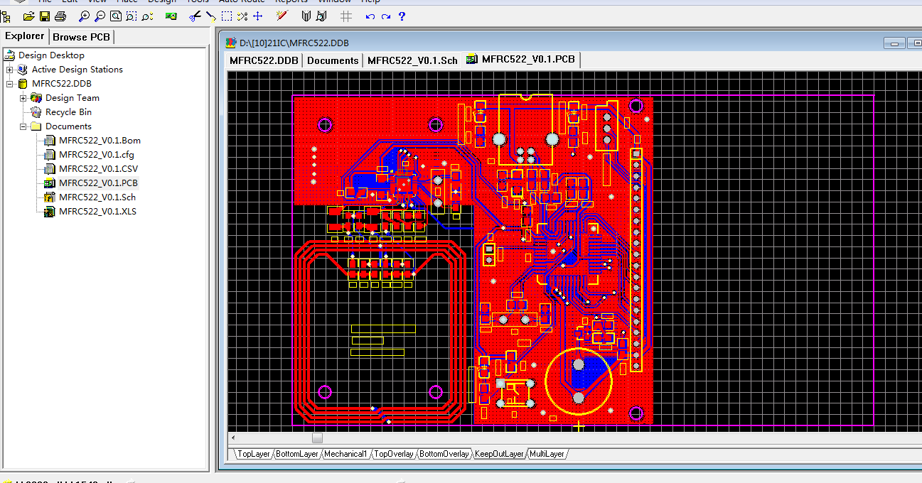 FNC 13.65M读卡器  MFRC522 Protel 99se 设计硬件原理图+PCB文件