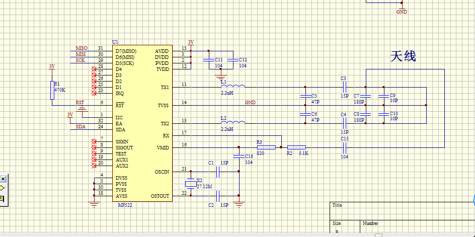 FNC 13.65M读卡器  MFRC522 Protel 99se 设计硬件原理图+PCB文件